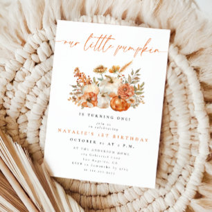 Whimsical Floral Little Pumpkin Fall Birthday Invitation