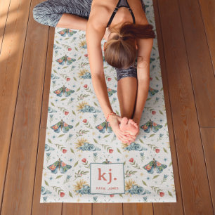 Whimsical Floral Moths   Monogram Yoga Mat