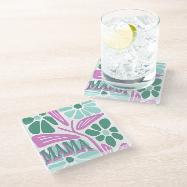 Whimsical Floral Mum  Glass Coaster (Angled)