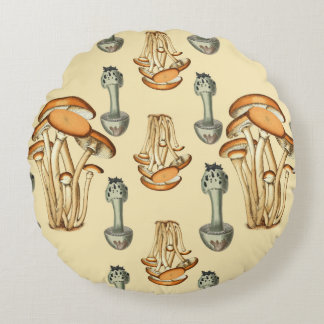 Whimsical Floral Mushroom Pattern Round Cushion