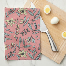 Whimsical Floral on Blush Kitchen Towel