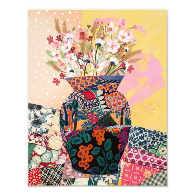 Whimsical Floral Paper Collage Mixed Poster (Front)