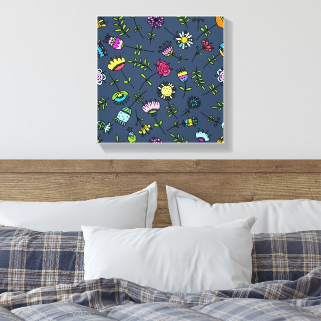 Whimsical Floral Pattern Art Design Canvas Print (Insitu(Bedroom))