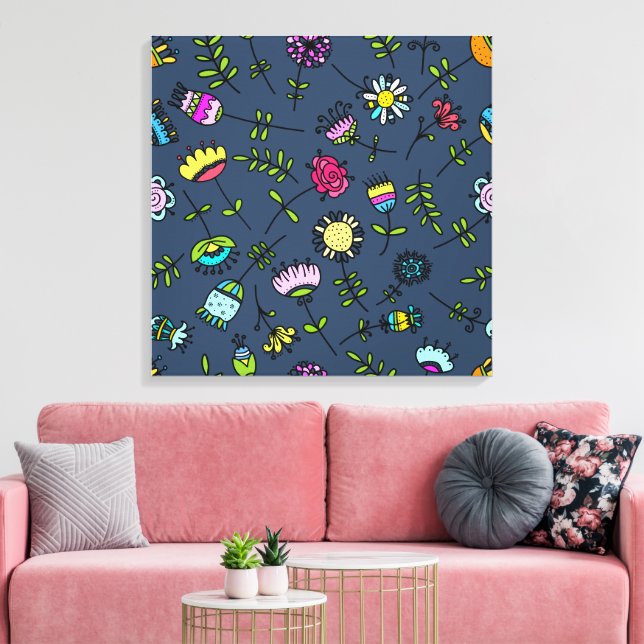 Whimsical Floral Pattern Art Design Canvas Print (Insitu(LivingRoom))