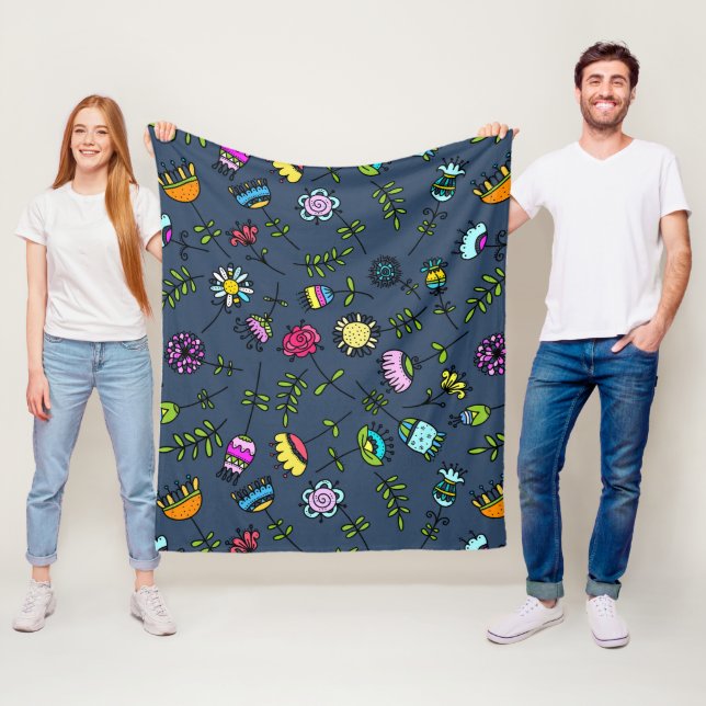 Whimsical Floral Pattern Art Design Fleece Blanket (In Situ)