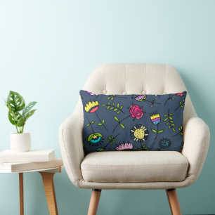 Whimsical Floral Pattern Art Design Lumbar Cushion