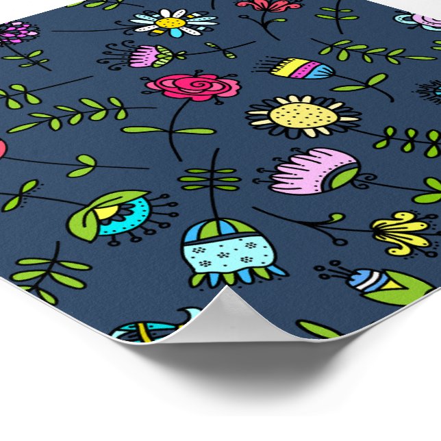 Whimsical Floral Pattern Art Design Poster (Corner)