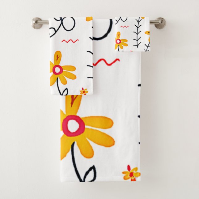 Whimsical Floral Pattern Bath Towel Set (Insitu)