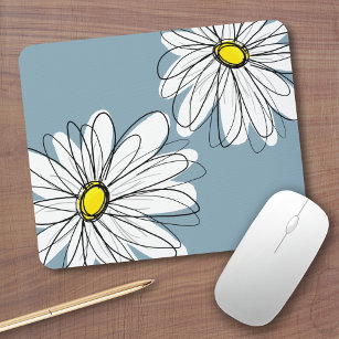 Whimsical Floral Pattern in yellow gray blue Mouse Pad