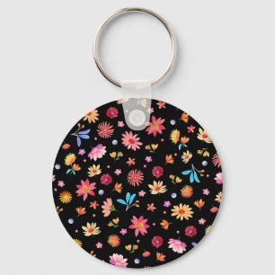 Whimsical Floral Pattern Key Ring