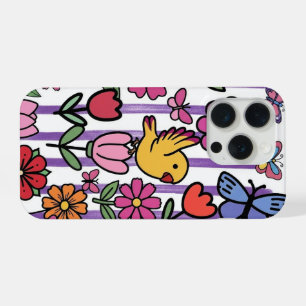 Whimsical Floral Phone Case Bird Butterfly Garden
