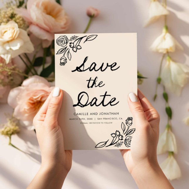 Whimsical Floral Photo Save the Date (Whimsical Floral Photo Save the Date Card)