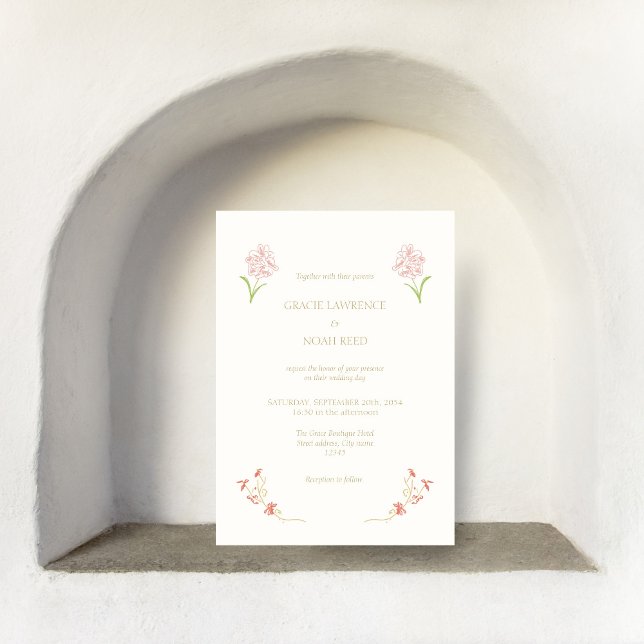 Whimsical Floral Pink & Ivory Floral  Invitation (Creator Uploaded)