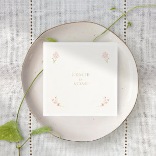 Whimsical Floral Pink & Ivory Floral Wedding Napkin