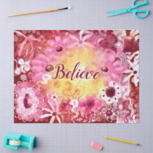 Whimsical Floral Pink Red Flowers Decoupage Tissue Paper