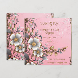 Whimsical Floral Pink Romance Wedding Invitation