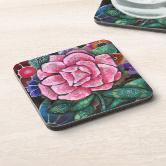 Whimsical Floral Pink Rose Art Nouveau Botanical Coaster