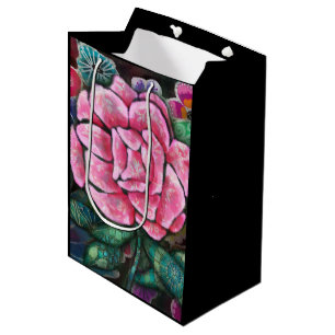 Whimsical Floral Pink Rose Art Nouveau Botanical Medium Gift Bag