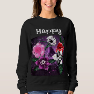 Whimsical Floral Purple Black Pink Daisy Daffodil  Sweatshirt