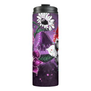 Whimsical Floral Purple Black Pink Daisy Daffodil  Thermal Tumbler