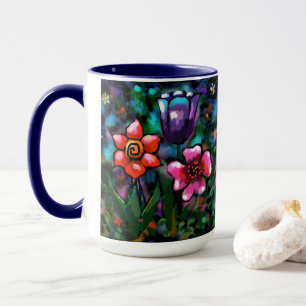 Whimsical Floral Purple Blue Pink Flower Flowers Mug