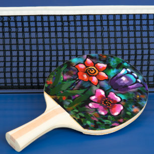 Whimsical Floral Purple Blue Pink Flower Flowers Ping Pong Paddle