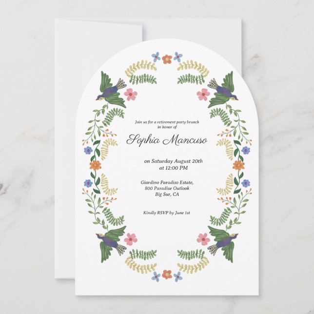 Whimsical floral Retirement Party  Invitation (Front)