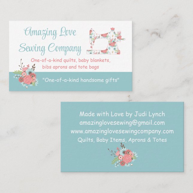 Whimsical Floral Sewing Machine1 Business Card (Front/Back)