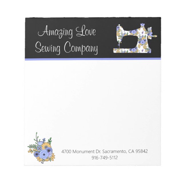 Whimsical Floral Sewing Machine Note Pad (Front)