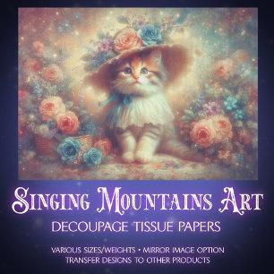 Whimsical Floral Shabby Chic Kitten DIY Decoupage Tissue Paper