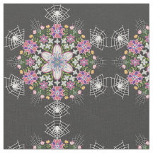 Whimsical floral Spiders mandala fabric