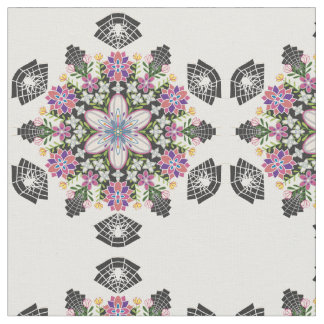 Whimsical floral Spiders mandala fabric