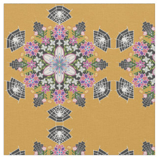 Whimsical floral Spiders mandala fabric