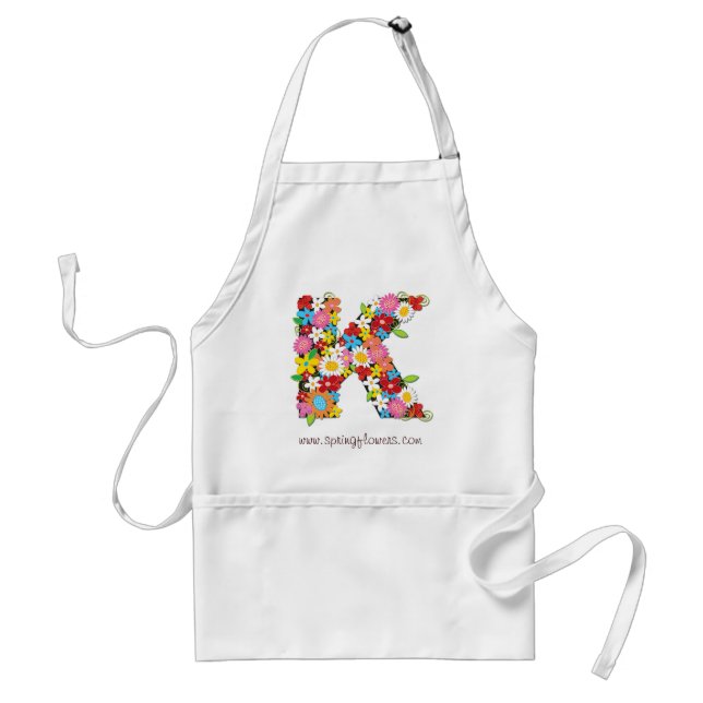 Whimsical Floral Spring Flowers Monogram Apron (Front)