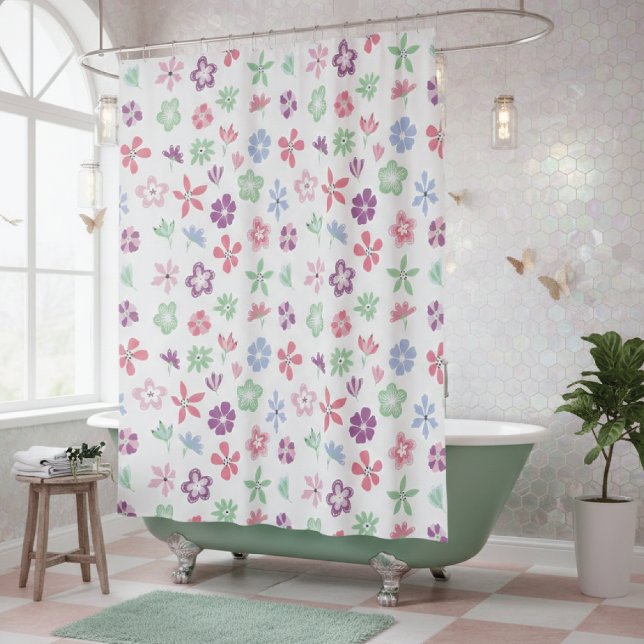 Whimsical Floral Spring Pattern Shower Curtain (Creator Uploaded)