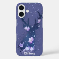 Whimsical Floral Stag Purple Paint Splatter