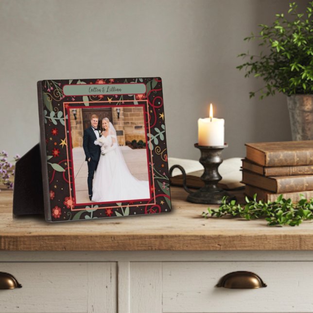 Whimsical Floral Stars Photo Customised Names  Plaque (Creator Uploaded)