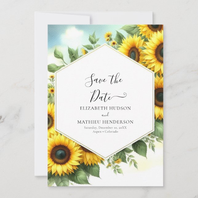 Whimsical Floral Sunflower Wedding Save The Date (Front)