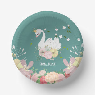 Whimsical Floral Swan Birthday Paper Plate