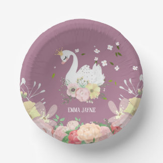 Whimsical Floral Swan Birthday   Paper Plate