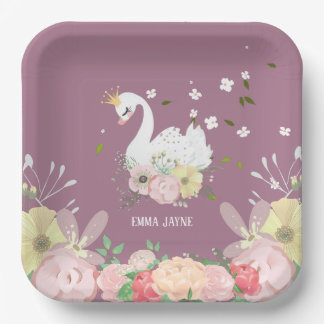 Whimsical Floral Swan Birthday   Paper Plate