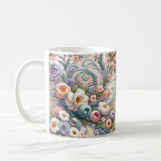 Whimsical Floral Swirls in Pastel Coffee Mug