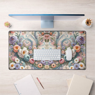 Whimsical Floral Swirls in Pastel  Desk Mat