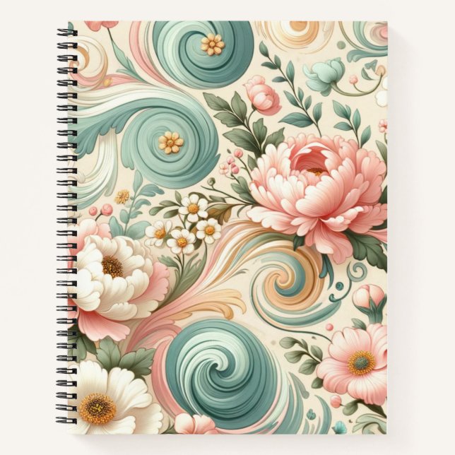 Whimsical Floral Swirls in Pastel  Notebook (Front)