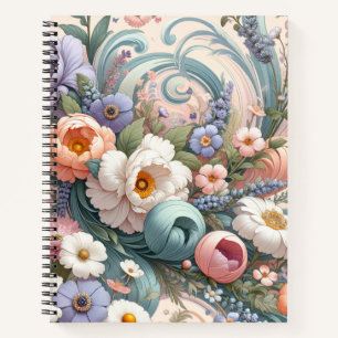 Whimsical Floral Swirls in Pastel Notebook