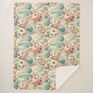 Whimsical Floral Swirls in Pastel Sherpa Blanket