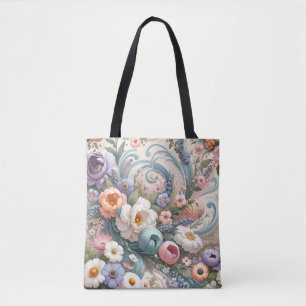 Whimsical Floral Swirls in Pastel  Tote Bag