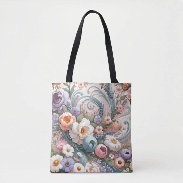Whimsical Floral Swirls in Pastel  Tote Bag (Front)