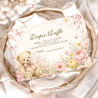Whimsical Floral Teddy Bear Diaper Raffle