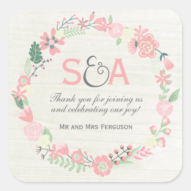 Whimsical Floral Thank You Favours Square Sticker (Front)